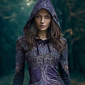 levne Vikingové vrcholy-Dámské Mikina s kapucí s kapucí Slátanina Tisk Květinový Grafika Elegantní Teplé Aktivní Dlouhý rukáv Kapuce Běžné topy Ležérní ulice Na den Černá Fialová Béžová Jaro Podzim Zima