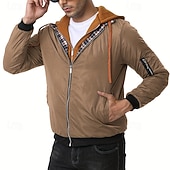 baratos Men's Jackets &amp; Coats-Men's Winter Jacket Casual Jacket Hoodied Jacket Outdoor Casual Pocket Quilted Winter Fall &amp; Winter Color Block Streetwear Daily Hooded Regular Black Burgundy Navy Blue Khaki Army Green Jacket