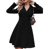 cheap Plain Dress-Women's Midi Dress Blazer Dress Fashion Modern Daily Office Vacation Regular Fit Plain Long Sleeve Deep U Shirt Collar Blue Black Camel Spring Fall Winter