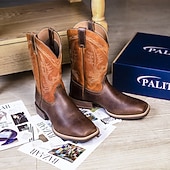 abordables Botas de cuero de primera calidad-Hombre Botas Botas cowboy Retro Zapatos de Paseo Cuero Piel de vaca italiana de plena flor Cómodo Antideslizante Templado Mitad de Gemelo Mocasín Morrón Oscuro Otoño Invierno