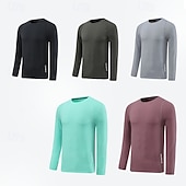 halpa Topit-Miesten Performance paita Urheilullinen t-paita Pitkähihainen Tiukka pyöreä kaula-aukko Topit Ulko- Nopea kuivuminen Hikeä siirtävä Hajua estävä Hengittävä Kevät Syksy Nylon Musta Vaalean vihre
