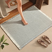 levne Koupelnová rohož-Vaflová koupelnová předložka, boho koupelnové koberečky, protiskluzové, pratelné, super savé a rychleschnoucí, malé koupelnové předložky, farmářská koupelnová dekorace, 18'' x 30'', khaki a bílá