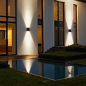 levne Venkovní nástěnná světla-1ks venkovní solární nástěnné světlo s horním a spodním osvětlením, venkovní nástěnné solární světlo na terasu, zahradu, garáž, verandu a silnici, vánoční, svatební, sváteční, venkovní krajinářské