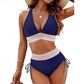 voordelige Surf Tankini's en Bikinis-Dames Gerimpeld badpak Bikini-sets Zwemkleding Effen Zwemkleding Licht Blauw Zwart Ademend Mouwloos - Surfen Strand Zwemmen Zomer