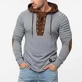 abordables t-shirts de base-Hommes T-shirt Chemise à Manches Longues Chemises pour hommes avec coudières manche longue À capuche Toutes saisons Bloc de Couleur Slim Plissé Mode Designer Basique À lacets Patchwork Occasionnel