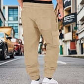 ieftine cargou-Bărbați Pantaloni de sport cargo Pantaloni Sport Joggeri Pantaloni Pantaloni Waffle Cordon Buzunar Talie elastică Simplu Confort Απαλό Zilnic În aer liber Concediu Vacanță Modă Negru Verde Militar