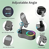 Недорогие Динамики-Пять в одном беспроводном сенсорном держателе для телефона с динамиком, аккумулятором на 2000 мА·ч, цветной подсветкой, поворотом на 180 градусов, складной конструкцией, высококачественным