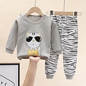 billiga Pyjamas-Småbarn Pojkar 2 delar Pyjamasset Långärmad Z17 Z29 Z13 Ensfärgat Djur Vår Höst Förtjusande Hem 7-13 år