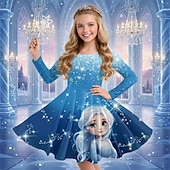 preiswerte 3D-Cartoon-Kommode-Mädchen' 3D Grafik Anime Kleid Langarm 3D-Druck Frühling Herbst Leistung Urlaub Party Lässig Prinzessin Schön Kinder 4-12 Jahre Freizeitkleid A Linie Kleid Knielang Normale Passform