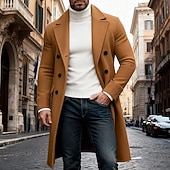 abordables Manteaux &amp; vestes-Homme Manteau d'Hiver Manteau Trench-Coat Long Trench-coat Extérieur Occasionnel Automne Hiver Polyester Chaleur Thermique Vêtements d'extérieur Vêtement Tenue Classique Uni Avec Poches Col à Revers