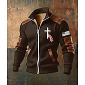 olcso Férfi 3D pulóverek-Férfi Teljes cipzáros kapucnis Gyapjú kabát Gyapjú pulóver Fekete Fehér Katonai zöld Sötétkék Barna Álló gallér Križ Amerikai zászló Zseb Műbőr kiegészítők Sport &amp; Szabadtéri Hétköznapi Napi