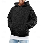 baratos Moletom com capuz de lã-Homens Moletom Moletom de lã Moletom com capuz forrado de lã Preto Rosa Verde Café Cinzento Com Capuz Tecido Patchwork Bloco de cor bolso canguru Desportos e Ar livre Casual Diário Roupa de rua Legal