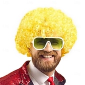 baratos Perucas de Carnaval-Peruca de Carnaval 2026 Rosa Vermelho Preta Encaracolado Afro Curto Peruca sintética para festivais Mardi Gras Parada Cabelo para fantasia de cosplay para Masculino