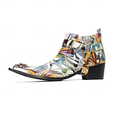 halpa Ensiluokkaiset nahkasaappaat-Miesten värikkäät ja taiteelliset aidosta nahasta valmistetut nilkkurit - monivärinen muotoilu vetoketjulla ja kiiltävillä metallisilla yksityiskohdilla, ihanteellinen muodikkaaseen vapaa-ajan käyttöön ja erityistilaisuuksiin