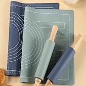 cheap Kitchen Set-Food Grade Silicone Kneading Mat Non-Stick Dough Pad Pizza Baking Sheet Thicken Dough Pastry Pad Wooden Handle Rolling Pin 60X40