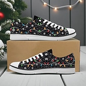 economico Scarpe di Natale da Uomo-Sneakers da uomo con stampa natalizia - auguri di buon Natale con fiocchi di neve scintillanti, scarpe casual in tela per viaggi di vacanza, riunioni di famiglia ed eventi natalizi