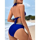 رخيصةأون أطقم البيكيني-ملابس سباحة نسائية بيكيني قطعتين م تفادي بالألوان المتباينة نحيف بدون ظهر إجازة ملابس شاطئية بلون موحد على شكل هالتر بدون أكمام