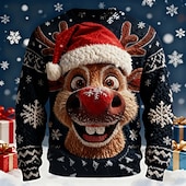 זול סוודרים מכוערים של גברים-סוודר חג המולד המכוער בגדי ריקוד גברים כל אחד דפוס סוודר סוודר סריגים צווארון צווארון יום יומי חופשה יומי Keep Warm שרוול ארוך אביב סתיו חורף שחור אודם פול