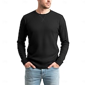 Недорогие Вафельная трикотажная футболка-Муж. Футболка с вафельным рисунком Футболка Длинный рукав Вырез под горло Все сезоны Сплошной цвет Традиционный / винтаж На каждый день Гладкая ткань на открытом воздухе Дом Для занятий спортом