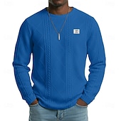 Недорогие основные футболки-Муж. Футболка Рубашка с длинным рукавом Длинный рукав Вырез под горло Весна Осень Зима Геометрический принт Полотняное плетение Пит Стрип Мода Оригинальный рисунок Классический Жаккард Вязанная