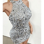 preiswerte Bauchtanzkleidung-Samba Dancewear Glamouröses Pailletten-Ärmelloses Cocktailkleid - Schimmerndes Slim-Fit-Partykleid für Karnevalsfeiern Performance Kostüm