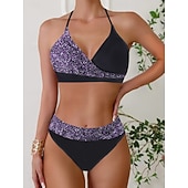 billiga Tankinis-Kvinnors Tankini 2-delad baddräkt med fräck midjekontroll hög midja slank rygglös semester strandkläder halterneck ärmlös baddräkt