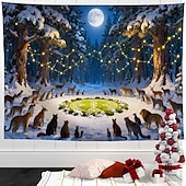 cheap Wall Tapestries-Christmas Snow Scene Tapestry – Winter Wonderland Wall Hanging, Snowflake Forest Landscape Christmas Tree Pattern Decorative Tapestry for Home Bedroom Living Room Holiday Decoration
