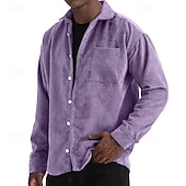 ieftine cămăși casual pentru bărbați-Bărbați Cămașă Cămașă casual Cămasă Corduroy Camașă cu nasturi Albastru piscină Negru Alb Roșu Vin Bleumarin Manșon Lung Simplu Rever Casual Zilnic Buzunar Îmbrăcăminte Modă Modern Casual