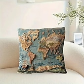 זול לזרוק כריות, תוספות וכיסויים-כיסוי כרית מפת עולם וינטג' עם הדפס שטוח דו-ממדי עיצוב חד-צדדי הכולל מפת חקר העולם הישן כיסוי כרית דקורטיבי לספה עיצוב הבית