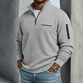 tanie Męska klasyczna koszulka polo-Męskie Koszulki polo waflowe Teksturowany Codzienny Sport i turystyka Quarter Zip Długi rękaw Moda Wygodny Zapiąć na zamek błyskawiczny Kieszeń Jesień i zima Wiosna i jesień Między sezonami Czarny