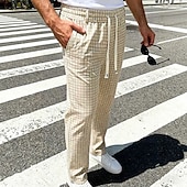 cheap Casual Pants-Men's Trousers Casual Pants Drawstring Pocket Elastic Waist Plaid Comfort Soft Outdoor Daily Holiday Fashion Classic Style Dark Khaki Light Khaki Micro-elastic
