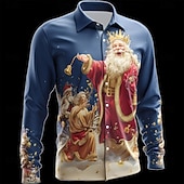 preiswerte Weihnachtsmann-Outfit-Weihnachten Herren Weihnachtsmann Schneemann Weihnachtsbaum Hemd Knopfhemd Langarm Lustig Weihnachtsgeschenke Ferien Frühling Herbst Umlegekragen 3D-Druck Hemden mit Kragen Rote Orange Dunkelblau
