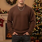 preiswerte Herrenpullover-Herren Pullover Strickpullover Gerippt Stricken Normale Oberteile Gestrickt Einfach Rundhalsausschnitt Mode Basic Weihnachten Urlaub Bekleidung Herbst Winter Schwarz Weiß M L XL