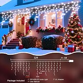 Недорогие Питание от электросети-Рождественская сосулька, 33 фута, 400 светодиодов, 48 капель, 8 функций, таймер, дистанционное управление, прозрачный провод, подключаемые гирлянды, праздничные, свадебные, вечерние, декоративные огни, низкое напряжение, безопасная розетка