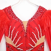 preiswerte Wettbewerbsbekleidung-Gesellschaftstanz Kleid Falten Spleißen Kristalle / Strasssteine Damen Leistung Training Langarm Hoch Spandex Netzstoff Kunst-Seide