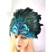 voordelige Accessoires-Carnaval 2026 Rio Carnaval Samba Accessoires Bruin Oranje Veer Hoofdband voor Dames - Gouden Pailletten Showgirl Hoofddeksel - Mardi Gras Accessoire Brazilië Festival Prestatie Kostuum