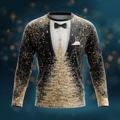 levne Vánoční kostým-Vánoce Pánské Vánoční kostým Smoking Tričko Dlouhý rukáv tričko 3D tisk Tričkový Košile Módní Základní 3D ulice Ležérní Denní Černý 4 Černá 1 Černá 3 Léto Jaro Oblečení S M L XL XXL XXXL