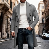 abordables Manteaux &amp; vestes-Homme Manteau d'Hiver Manteau Trench-Coat Long Trench-coat Extérieur Occasionnel Automne Hiver Polyester Chaleur Thermique Vêtements d'extérieur Vêtement Tenue Classique Uni Avec Poches Col à Revers