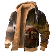 halpa Metsästys hupparit-Miesten Susi 3D-tulostus Fleece Huppari Takki College Klassinen Asevoimat Metsästys Tiukka pyöreä kaula-aukko ulko- Retkeily Ruskea Ruskea 2 Ruskea 3 Sulkea jnk vetoketju Syksy Talvi Suunnittelija S