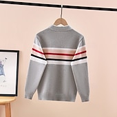 abordables Pulls et cardigans pour garçons-Chandail Enfants Garçons Rayure manche longue Garder au chaud Extérieur Mode Quotidien Basique bleu marine Gris Automne Hiver Vêtements 4 ans et +