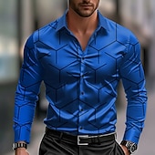 cheap Men's Satin Shirt-Men's Geometric Pattern Line Shirt Satin Shirt Dress Shirt Long Sleeve Business Casual Vacation Dailywear Summer Spring Fall Turndown 3D Print Button Up Shirts Blue White Pink Red Green
