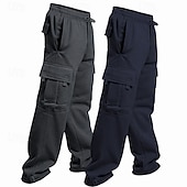 abordables Fret-Paquets multiples 2 pièces Homme Bleu marine + noir Jogging Cargo Pantalons Cordon de serrage Taille Élastique Uni Vacances Tenue quotidienne Polyester Printemps