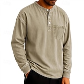 levne Ležérní tričko Henley-SoftFade™ Pánské tričko Henley T-shirt Tee dlouhý rukáv jednobarevné vintage retro ležérní styl obarvené vybledlé Henley ležérní jaro podzim černá šedá světle modrá Henley T-Shirt