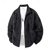 Недорогие Мужские куртки и пальто-Муж. Зимняя куртка Пальто тедди Повседневная куртка Отпуск Повседневные Сохраняет тепло Карман Флис Осень Зима Полотняное плетение Мода Уличный стиль Воротник-стойка Обычная Черный Цвет хаки Жакеты