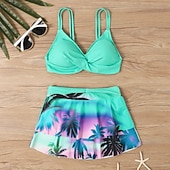 levne Tankiny-Dámské Plavky 2 ks Sukně Plavky Volány Volná záda prázdniny Oblečení na pláž Květinový Do V Bez rukávů Plavky