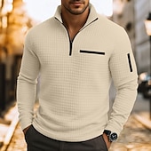 preiswerte Herren Klassisches Polo-Herren Waffel-Poloshirts Textur Lässig Viertelreißverschluss Langarm Mode Bequem Farbblock Reißverschluss Tasche Herbst Frühling &amp; Herbst Normale Passform Weiß Schwarz Blau Hellblau Dunkelgrau Purpur