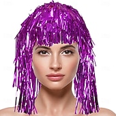 abordables Pelucas de carnaval-Peluca de carnaval 2026 Rubio Rosa Rojo Rizado Media Peluca sintética para festival Carnaval Desfile Cabello para disfraz de cosplay para Mujer