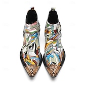 halpa Ensiluokkaiset nahkasaappaat-Miesten värikkäät ja taiteelliset aidosta nahasta valmistetut nilkkurit - monivärinen muotoilu vetoketjulla ja kiiltävillä metallisilla yksityiskohdilla, ihanteellinen muodikkaaseen vapaa-ajan käyttöön ja erityistilaisuuksiin