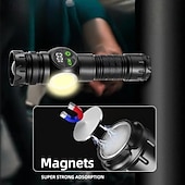 olcso Elemlámpák-fehér lézeres zseblámpa USB töltéssel, teleszkópos zoommal, digitális kijelzővel, mágneses tapadókoronggal, szuper fényes LED zseblámpa.