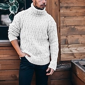 cheap Men's Pullover Sweater-Men's Cable Knit Jumper Sweater Pullover Sweater Jumper Cable Knit Regular Tops Knitted Slim Fit Plain Turtleneck Knitwear Contemporary Casual Daily Wear Clothing Apparel Fall Winter White Khaki S M L